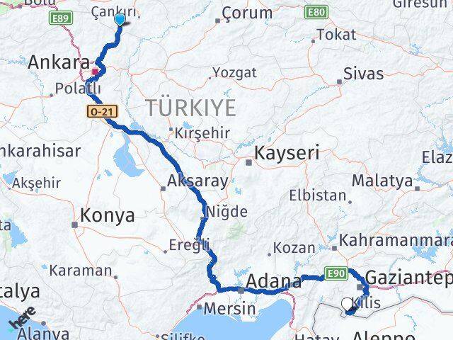 Çankırı Şabanözü Kilis Arası Kaç Km - Yol Haritası