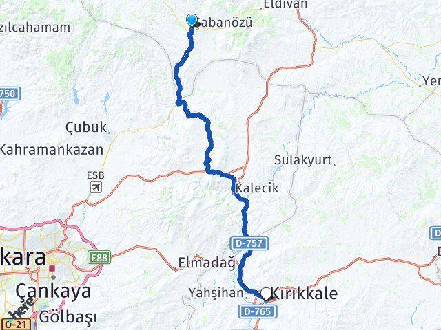 Çankırı Şabanözü Kırıkkale Arası Kaç Km - Yol Haritası