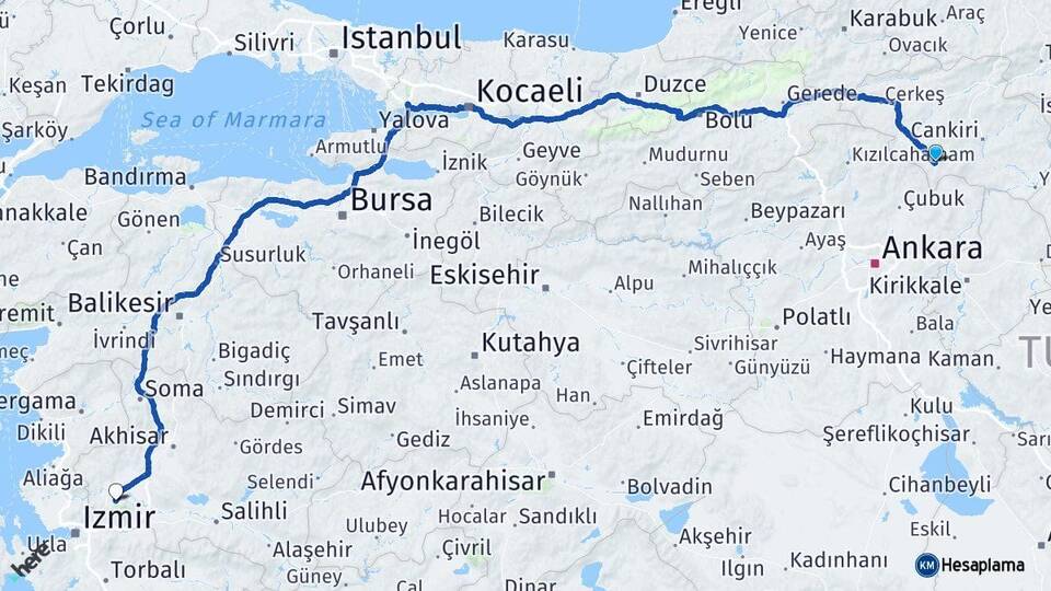 Çankırı Şabanözü Manisa Arası Kaç Km - Yol Haritası