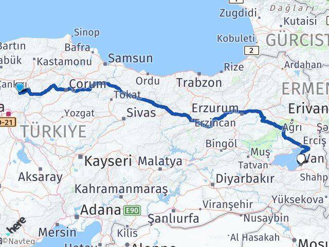 Çankırı Şabanözü Van Arası Kaç Km - Yol Haritası