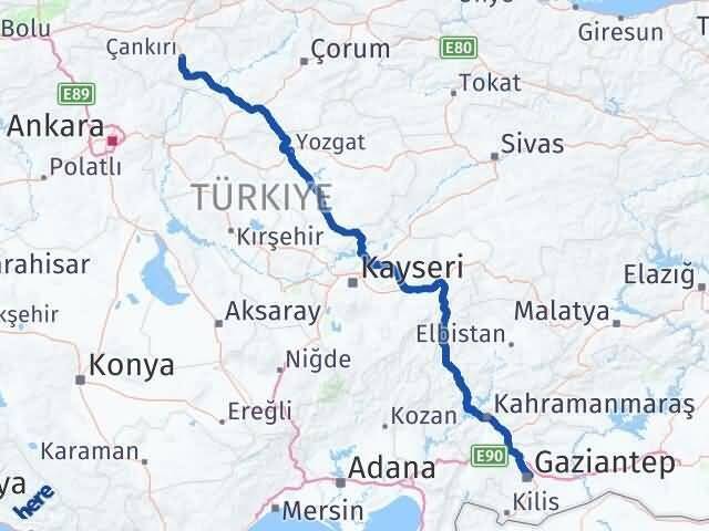Çankırı Şahinbey Gaziantep Arası Kaç Km - Yol Haritası