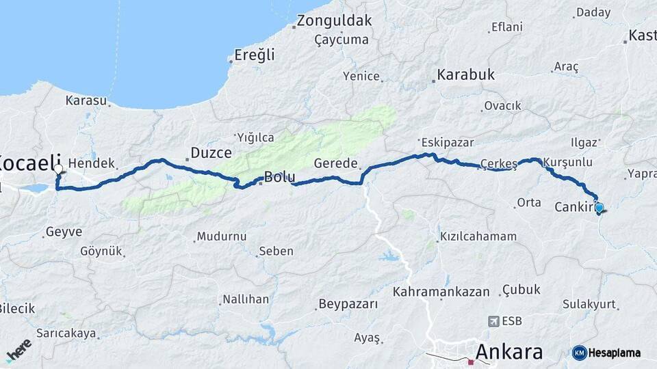 Çankırı Sakarya Arası Kaç Km - Yol Haritası