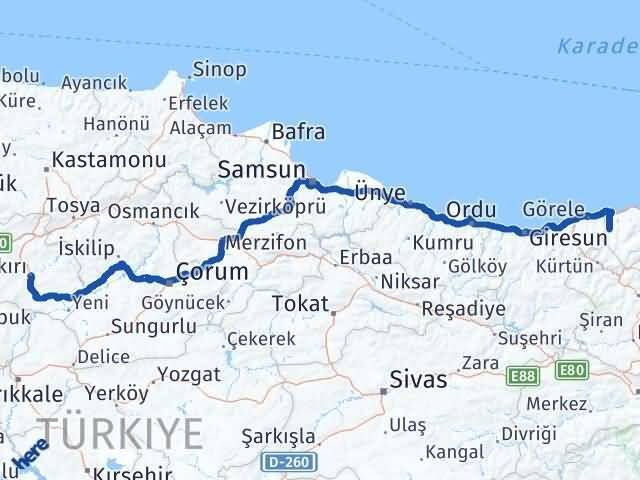 Çankırı Şalpazarı Trabzon Arası Kaç Km - Yol Haritası