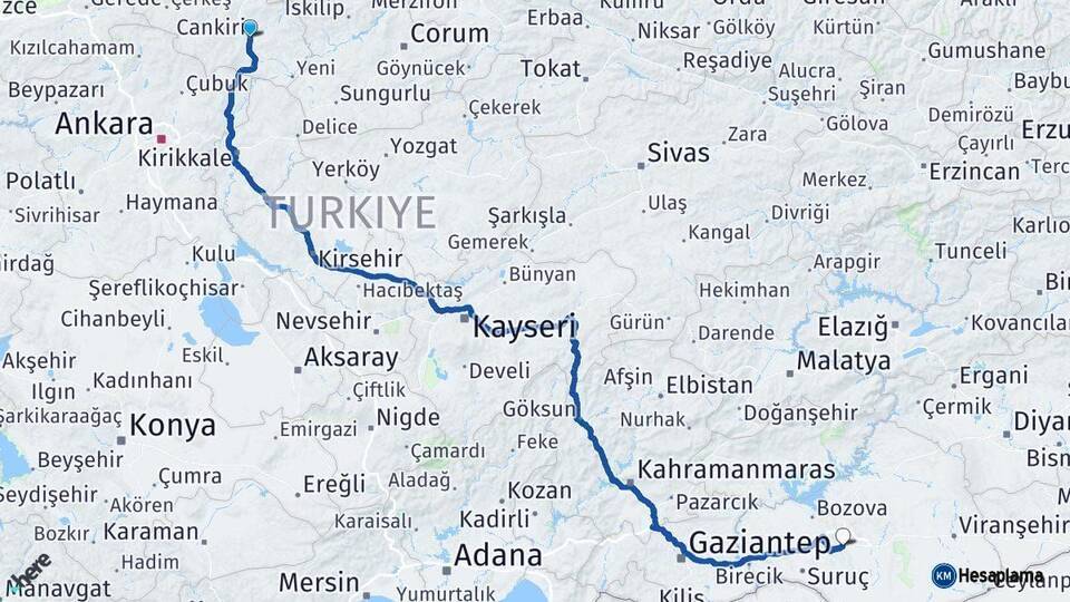 Çankırı Şanlıurfa Arası Kaç Km - Yol Haritası