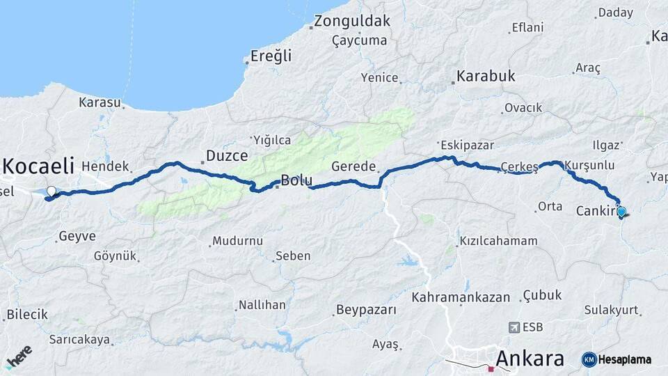 Çankırı Sapanca Sakarya Arası Kaç Km - Yol Haritası