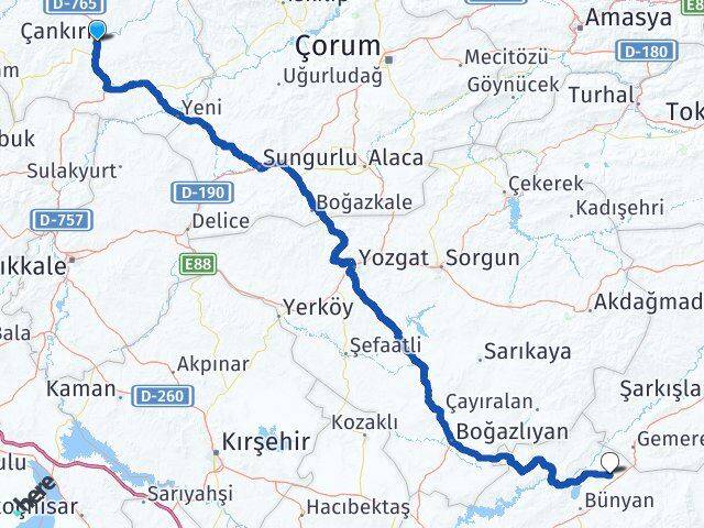 Çankırı Sarıoğlan Kayseri Arası Kaç Km - Yol Haritası