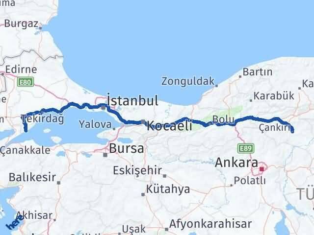 Çankırı Şarköy Tekirdağ Arası Kaç Km - Yol Haritası