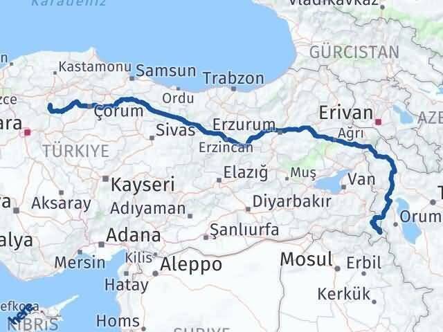 Çankırı Şemdinli Hakkari Arası Kaç Km - Yol Haritası