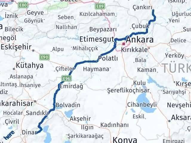 Çankırı Senirkent Isparta Arası Kaç Km - Yol Haritası