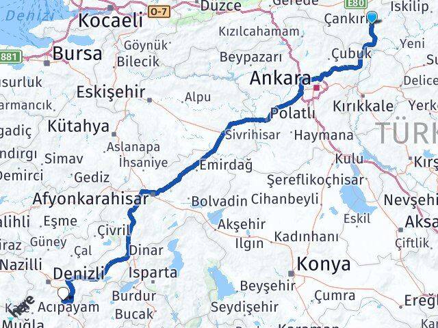 Çankırı Serinhisar Denizli Arası Kaç Km - Yol Haritası