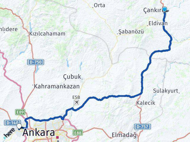 Çankırı Sincan Ankara Arası Kaç Km - Yol Haritası