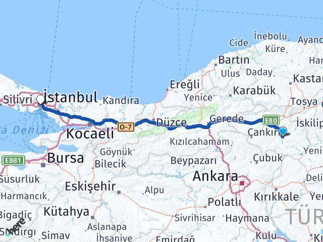 Çankırı Şişli İstanbul Arası Kaç Km - Yol Haritası