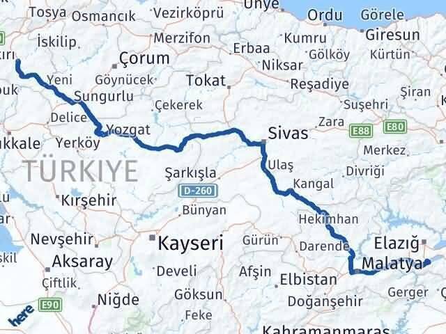 Çankırı Sivrice Elazığ Arası Kaç Km - Yol Haritası
