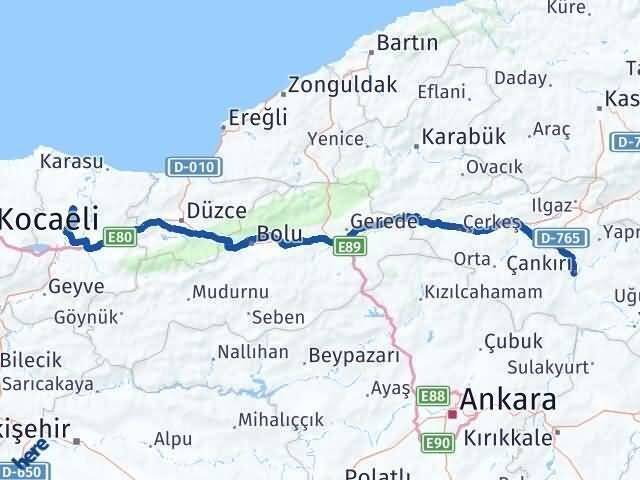Çankırı Söğütlü Sakarya Arası Kaç Km - Yol Haritası