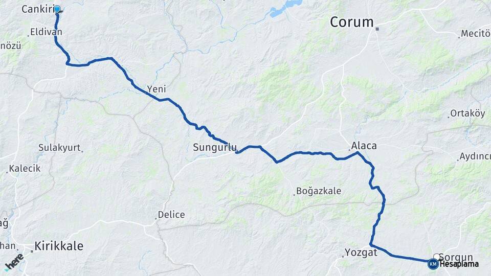 Çankırı Sorgun Yozgat Arası Kaç Km - Yol Haritası