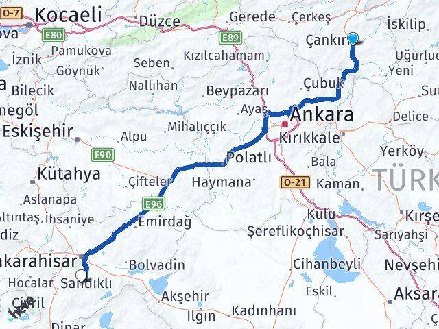 Çankırı Şuhut Afyonkarahisar Arası Kaç Km - Yol Haritası