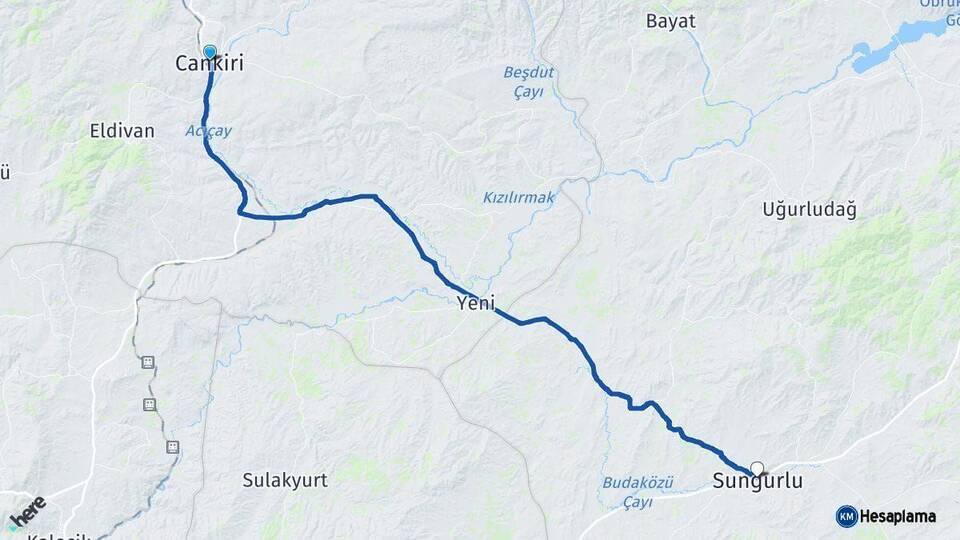 Çankırı Sungurlu Çorum Arası Kaç Km - Yol Haritası