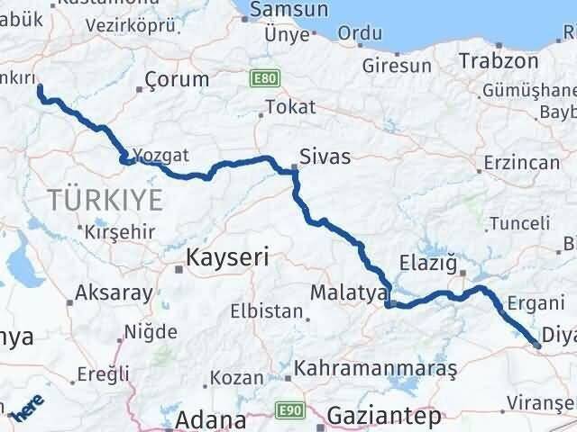 Çankırı Sur Diyarbakır Arası Kaç Km - Yol Haritası