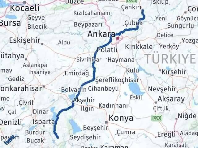 Çankırı Sütçüler Isparta Arası Kaç Km - Yol Haritası