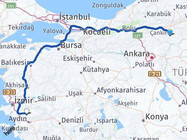 Çankırı Tire İzmir Arası Kaç Km - Yol Haritası