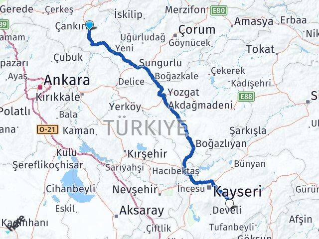Çankırı Tomarza Kayseri Arası Kaç Km - Yol Haritası