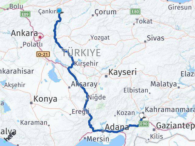 Çankırı Türkoğlu Kahramanmaraş Arası Kaç Km - Yol Haritası