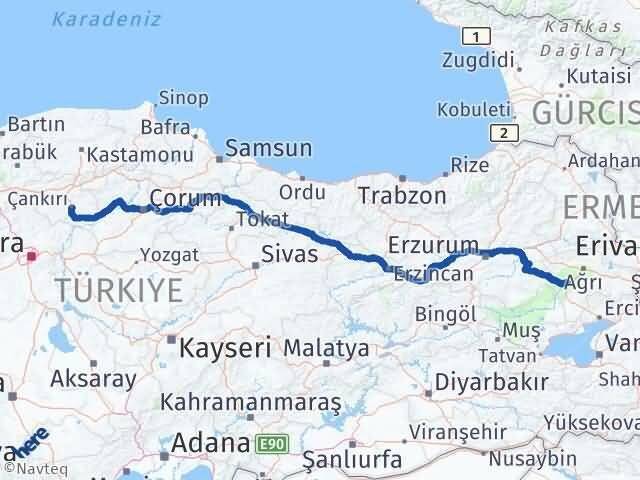 Çankırı Tutak Ağrı Arası Kaç Km - Yol Haritası