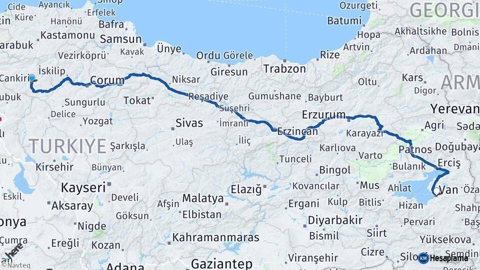 Çankırı Van Arası Kaç Km - Yol Haritası