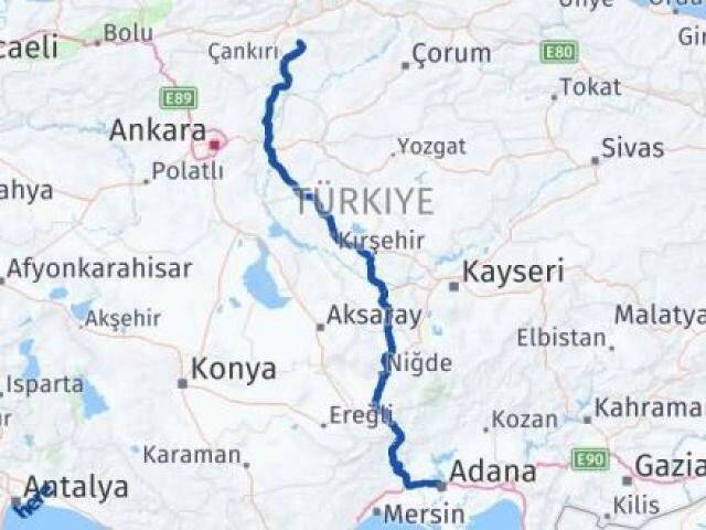 Çankırı Yapraklı Adana Arası Kaç Km - Yol Haritası