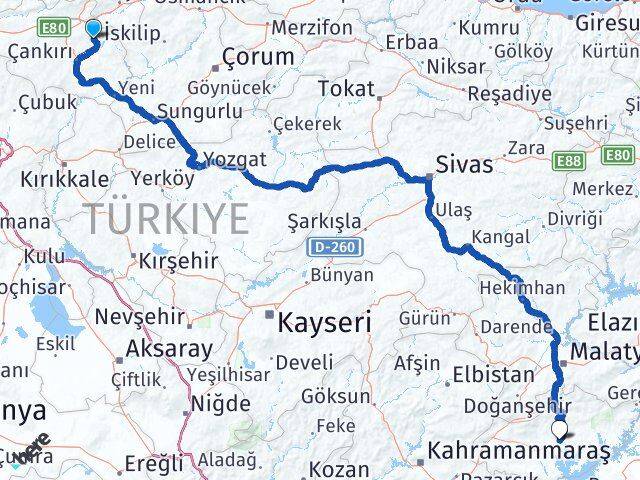 Çankırı Yapraklı Adıyaman Arası Kaç Km - Yol Haritası