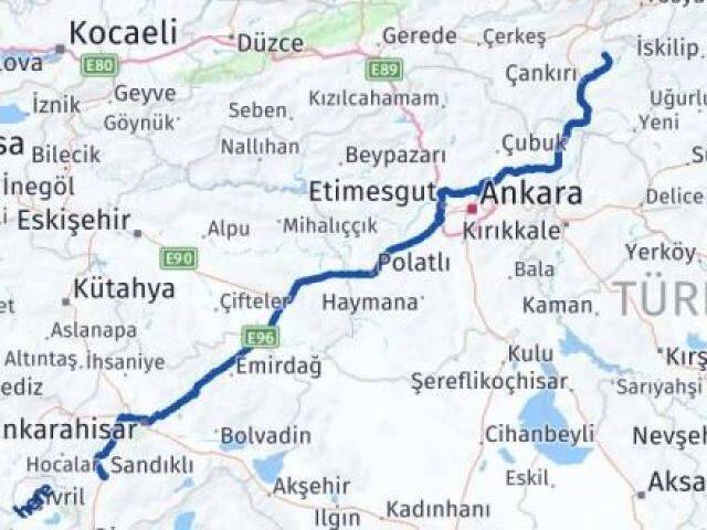 Çankırı Yapraklı Afyonkarahisar Arası Kaç Km - Yol Haritası