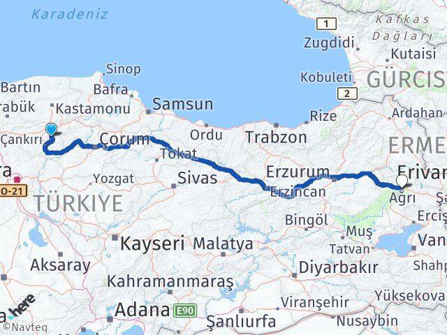 Çankırı Yapraklı Ağrı Arası Kaç Km - Yol Haritası