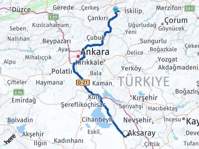 Çankırı Yapraklı Aksaray Arası Kaç Km - Yol Haritası