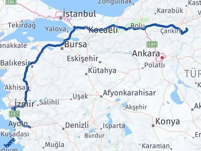 Çankırı Yapraklı Aydın Arası Kaç Km - Yol Haritası