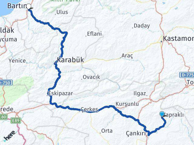 Çankırı Yapraklı Bartın Arası Kaç Km - Yol Haritası