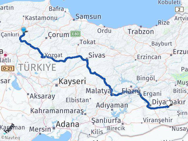 Çankırı Yapraklı Batman Arası Kaç Km - Yol Haritası