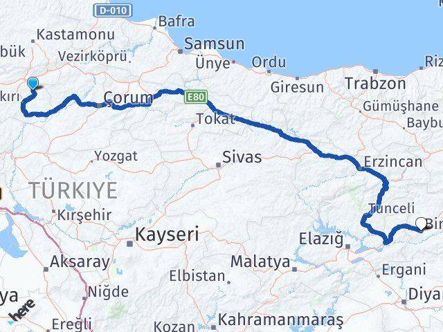 Çankırı Yapraklı Bingöl Arası Kaç Km - Yol Haritası