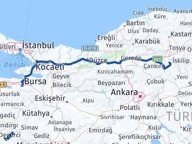 Çankırı Yapraklı Bursa Arası Kaç Km - Yol Haritası