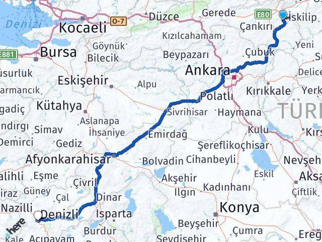 Çankırı Yapraklı Denizli Arası Kaç Km - Yol Haritası