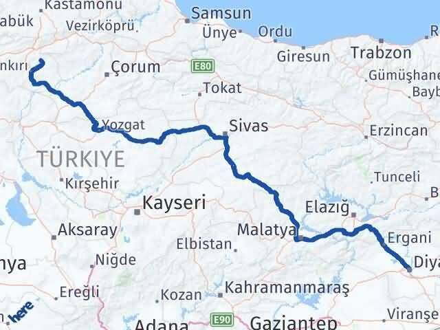 Çankırı Yapraklı Diyarbakır Arası Kaç Km - Yol Haritası