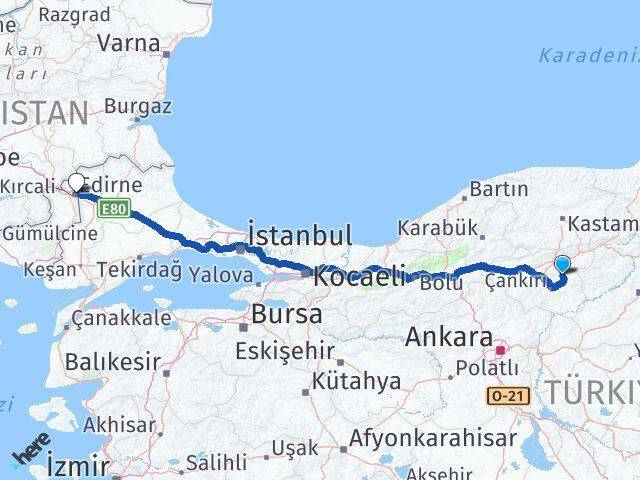 Yapraklı Edirne Arası Kaç Km - Yol Tarifi
