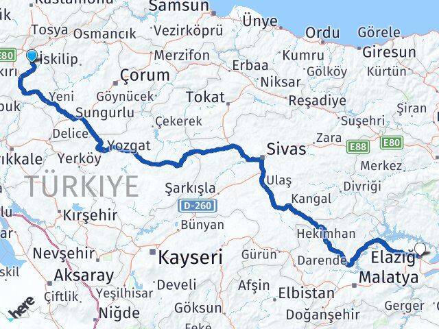 Çankırı Yapraklı Elazığ Arası Kaç Km - Yol Haritası