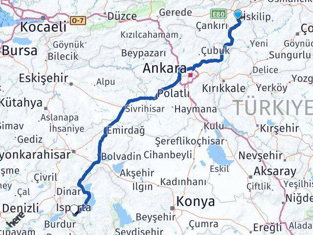 Çankırı Yapraklı Isparta Arası Kaç Km - Yol Haritası