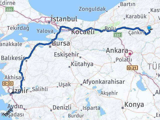 Çankırı Yapraklı İzmir Arası Kaç Km - Yol Haritası