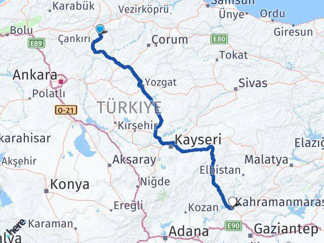 Çankırı Yapraklı Kahramanmaraş Arası Kaç Km - Yol Haritası