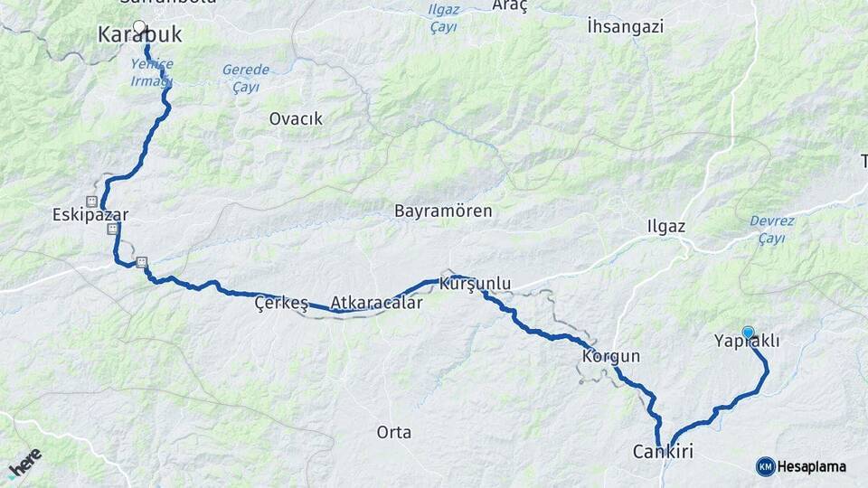 Yapraklı Karabük Arası Kaç Km - Yol Tarifi
