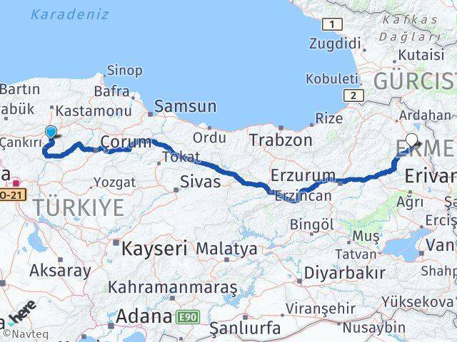 Çankırı Yapraklı Kars Arası Kaç Km - Yol Haritası