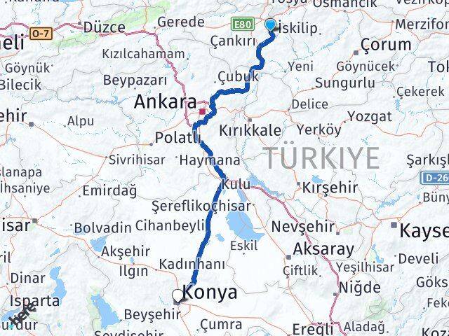 Çankırı Yapraklı Konya Arası Kaç Km - Yol Haritası