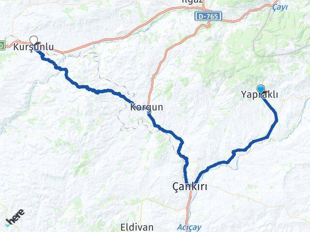 Çankırı Yapraklı Kurşunlu Arası Kaç Km - Yol Haritası