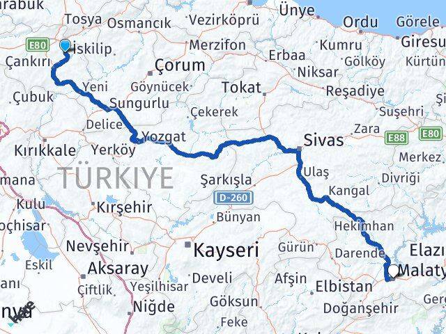 Çankırı Yapraklı Malatya Arası Kaç Km - Yol Haritası